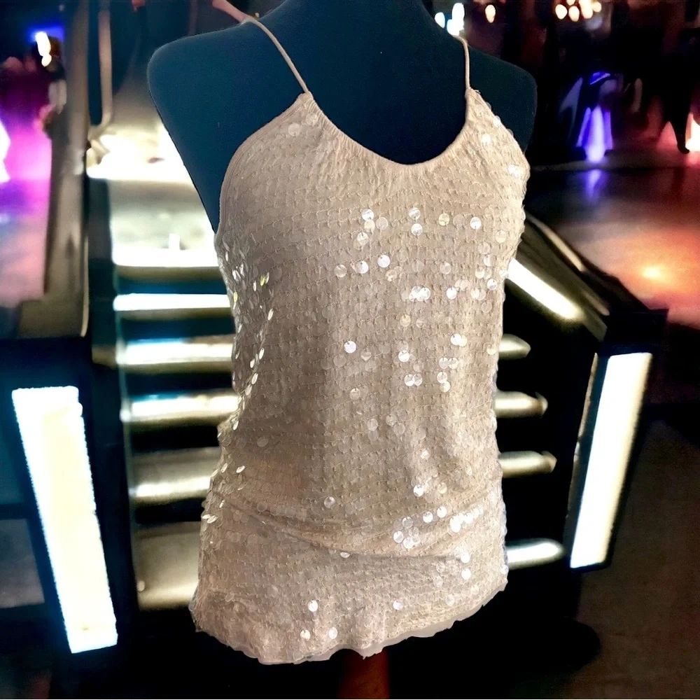 Club Monaco Nude Body-con Sequined Tank.  Great preworn condition.  Size XS - Picture 7 of 11